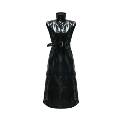 Joan Black Alligator Long Vest