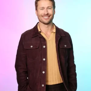 Glen Powell Hit Man 2024 Maroon Jacket