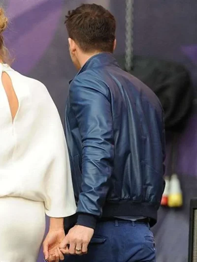 Blake Lively And Ryan Reynolds Blue Leather Jacket