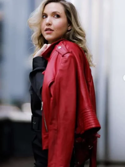 Taylor Tomlinson Red Leather Jacket