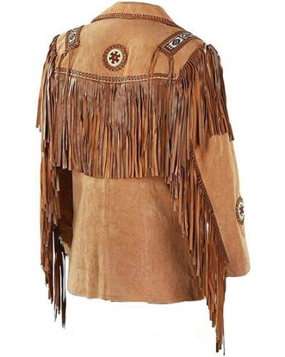 Mens Cowboy Western Suede Beaded Leather Jacket With Fringe Native American Jacket