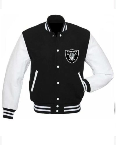 Black White NFL Las Vegas Raiders Varsity Jacket.