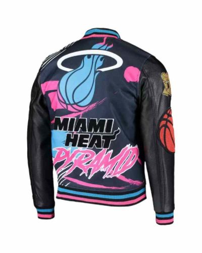 Miami Heat Pro Standard Black Pyramid Varsity Jacket.