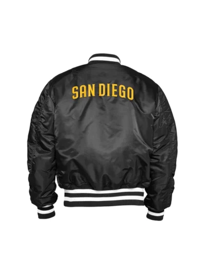 San Diego Padres X Alpha X New Era Ma-1 Black Bomber Jacket.