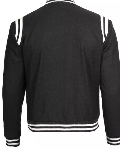Black Letterman Jacket With White Detailing