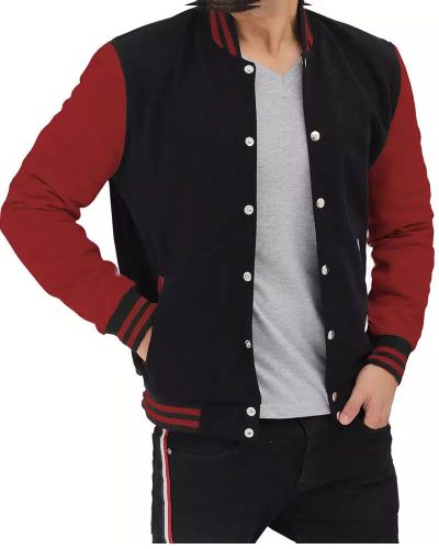 Men's Black And Maroon Varsity Letterman Jacket
