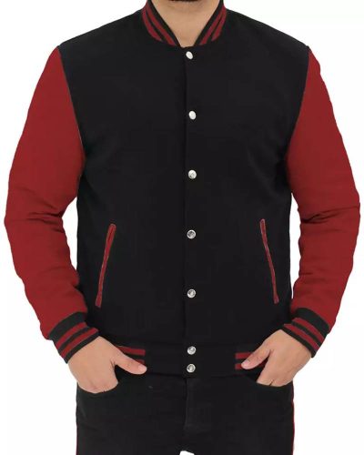 Men's Black And Maroon Varsity Letterman Jacket