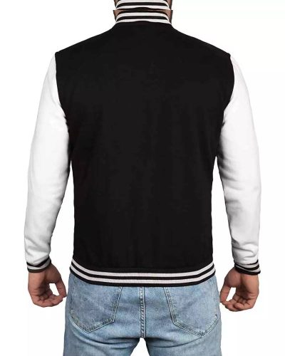 Black and White Men's Letterman Jacket - Baseball Bomber Style - Image 2