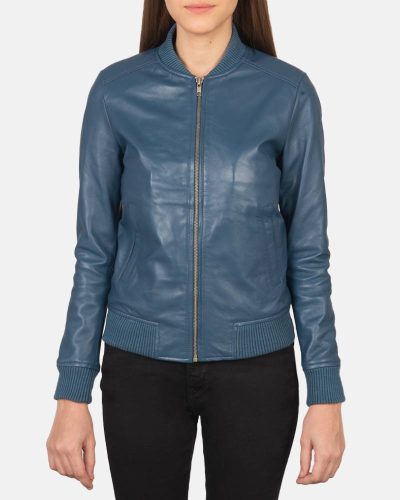 Bliss Blue Leather Bomber Jacket