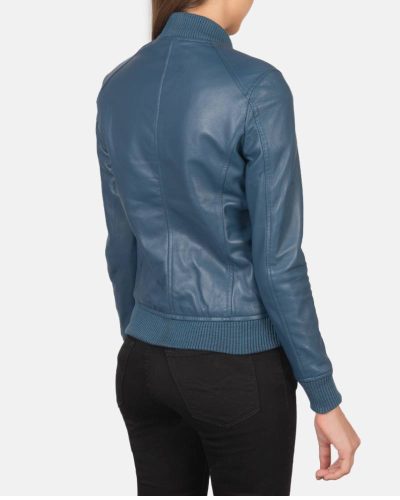 Bliss Blue Leather Bomber Jacket