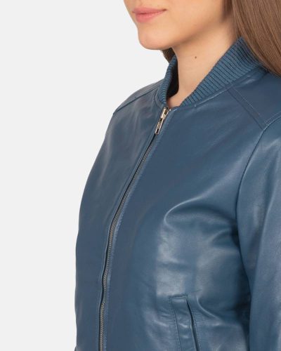Bliss Blue Leather Bomber Jacket
