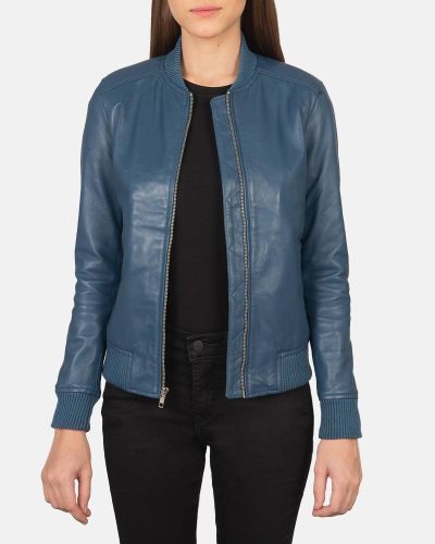 Bliss Blue Leather Bomber Jacket