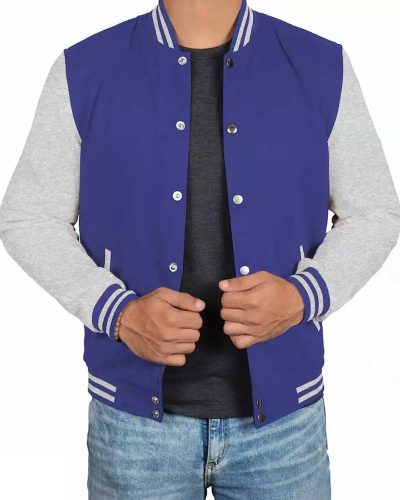 Blue And Grey Varsity Jacket For Men
