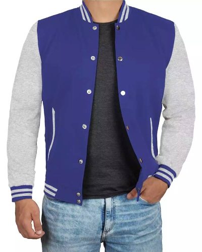 Blue And Grey Varsity Jacket For Men