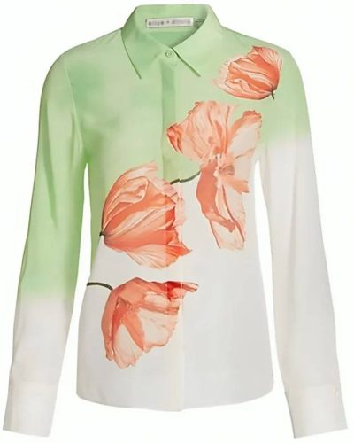 Bold And The Beautiful Katherine Kelly Lang Green Flower Printed Shirt