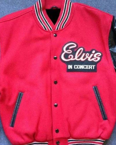 Elvis In Concert Tour Red And Black Varsity Jacket