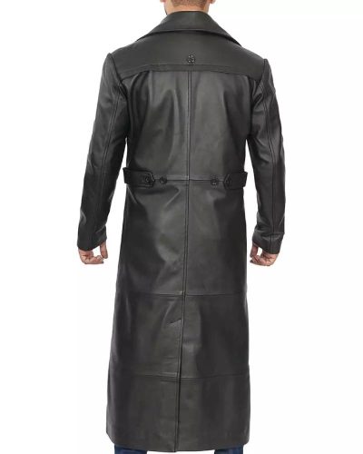 Men's Full-length Black Leather Trench Coat
