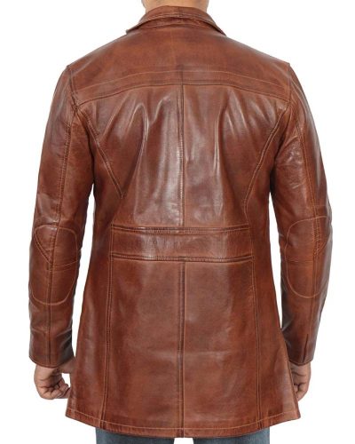 Men's Real Lambskin Length Cognac Car Coat