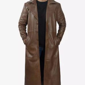 Men's Real Lambskin Leather Full Length Brown Trench Coat