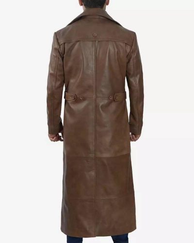 Men's Real Lambskin Leather Full Length Brown Trench Coat