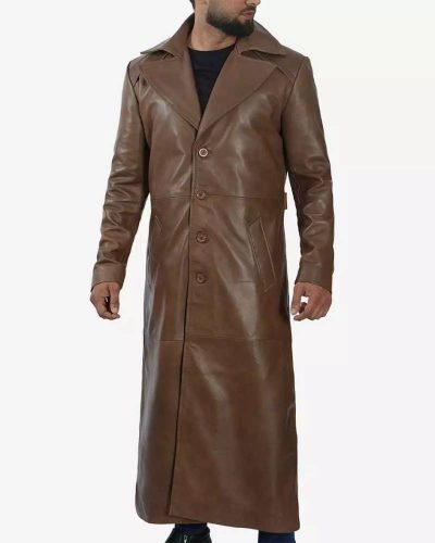 Men's Real Lambskin Leather Full Length Brown Trench Coat
