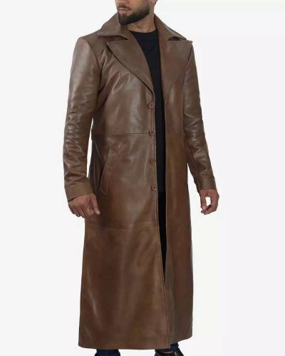 Men's Real Lambskin Leather Full Length Brown Trench Coat