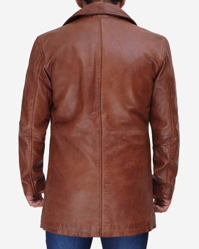 Men's Quarter Length Cognac Lambskin Leather Car Coat