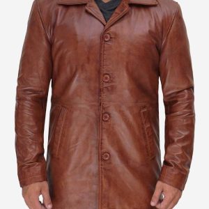 Men's Quarter Length Cognac Lambskin Leather Car Coat