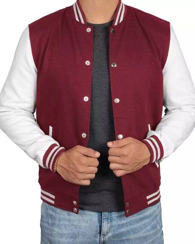 Men's Maroon Varsity Jacket with White Sleeves