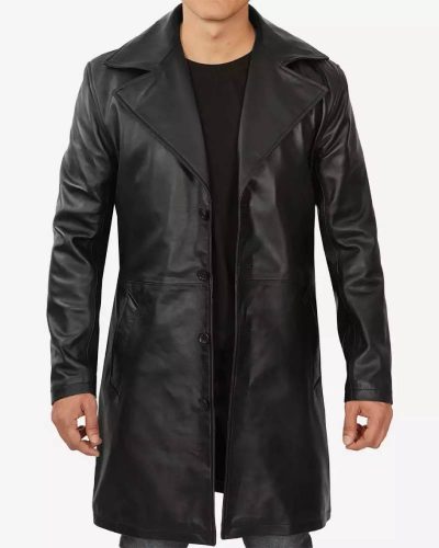 Mens Premium Lambskin Leather Black Coat
