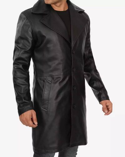 Mens Premium Lambskin Leather Black Coat