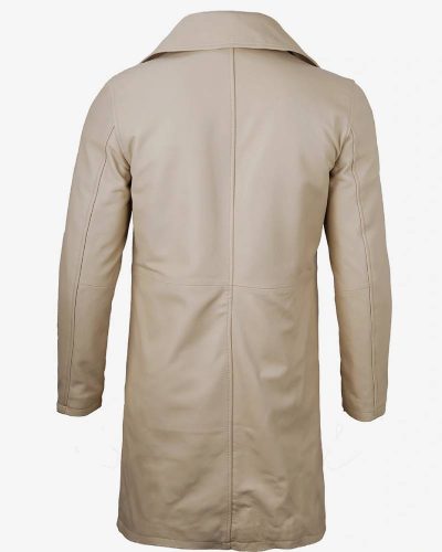 Mens Real Leather Beige Car Coat