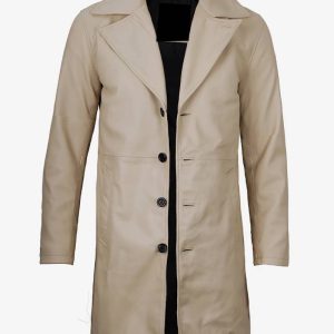 Mens Real Leather Beige Car Coat
