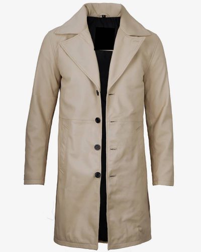Mens Real Leather Beige Car Coat