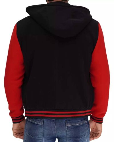 Salerno Men's Black And Red Varsity Jacket With Hood