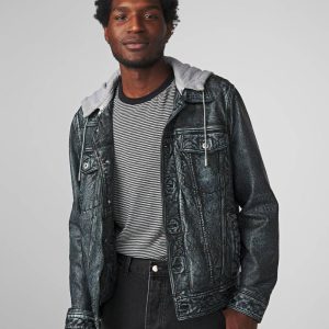 Crew Denim Leather Jacket With Hood