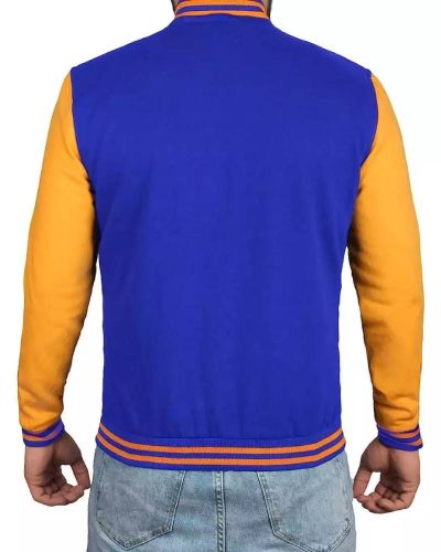 Mens Royal Blue Baseball Jacket With Yellow Sleeves