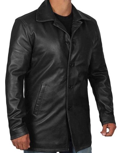 Men's Premium Black Leather Coat - Image 2
