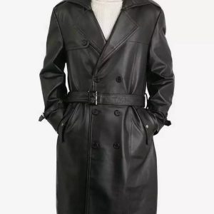 Mens Premium Double-breasted Black Lambskin Leather Coat
