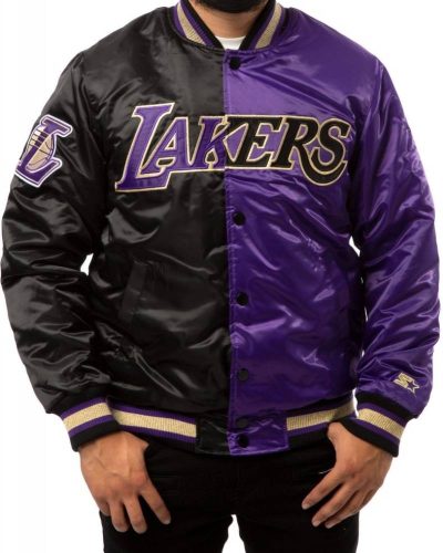 La Lakers Black And Purple Satin Bomber Jacket