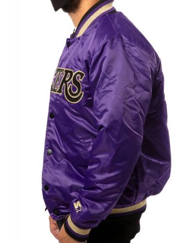 La Lakers Black And Purple Satin Bomber Jacket