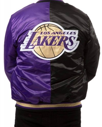 La Lakers Black And Purple Satin Bomber Jacket