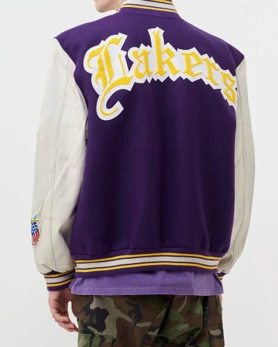 La Lakers Purple And White Wool Letterman Jacket