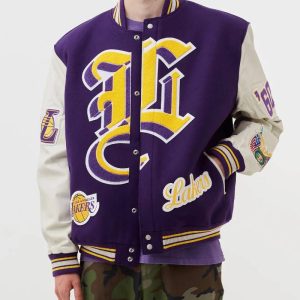 La Lakers Purple And White Wool Letterman Jacket