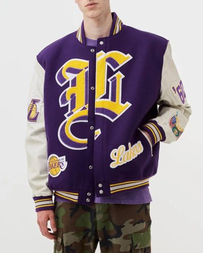 La Lakers Purple And White Wool Letterman Jacket