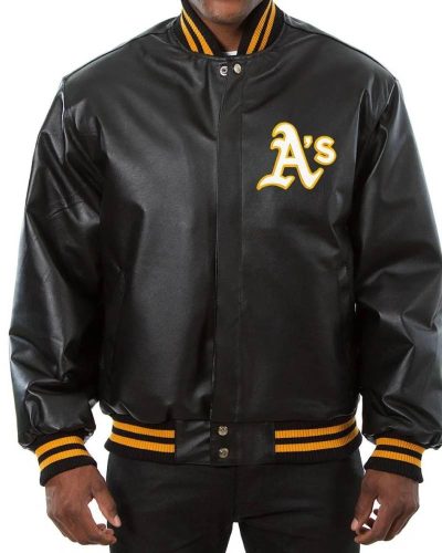 Oakland Athletics Black Leather Varsity Jacket