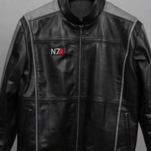 Black Gray Mass Effect N7 Commander Leather Jacket