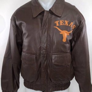 Vintage University Of Texas Longhorns Brown Leather Jacket