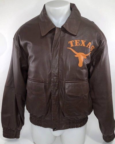 Vintage University Of Texas Longhorns Brown Leather Jacket