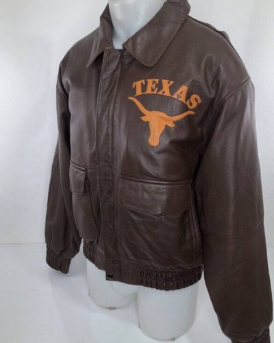 Vintage University Of Texas Longhorns Brown Leather Jacket